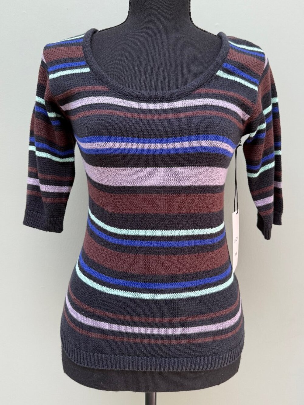 NWT RVCA Quincy Striped Cotton Knit Scoop Neck S/S Sweater Top Size M